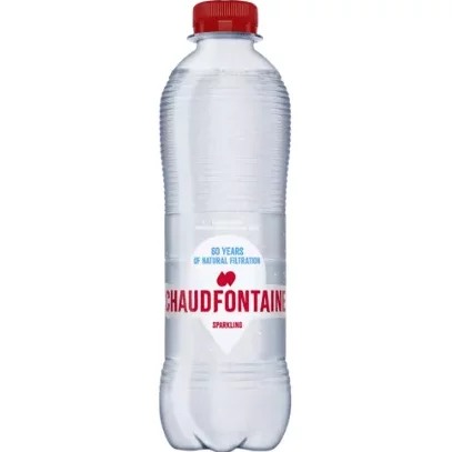 Bouteille d'eau pétillante Chaudfontaine, eau gazeuse rafraîchissante et naturellement pétillante, idéale pour accompagner vos repas ou moments de convivialité.