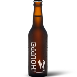Bouteille de Houppe, bière namuroise rafraîchissante artisanale à base de houblon, offrant une saveur unique et légèrement pétillante, idéale pour un moment de détente.